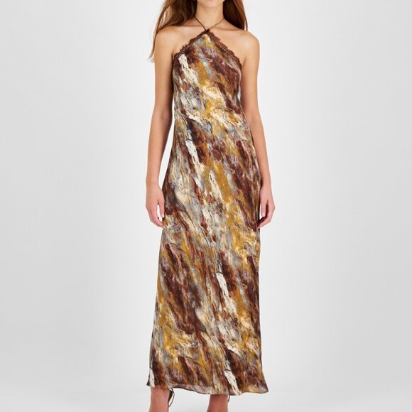 🌟 1.STATE Women’s Printed Lace-Trim Halter Maxi Dress – Rust – Size M– NWT 🌟 - Picture 1 of 5